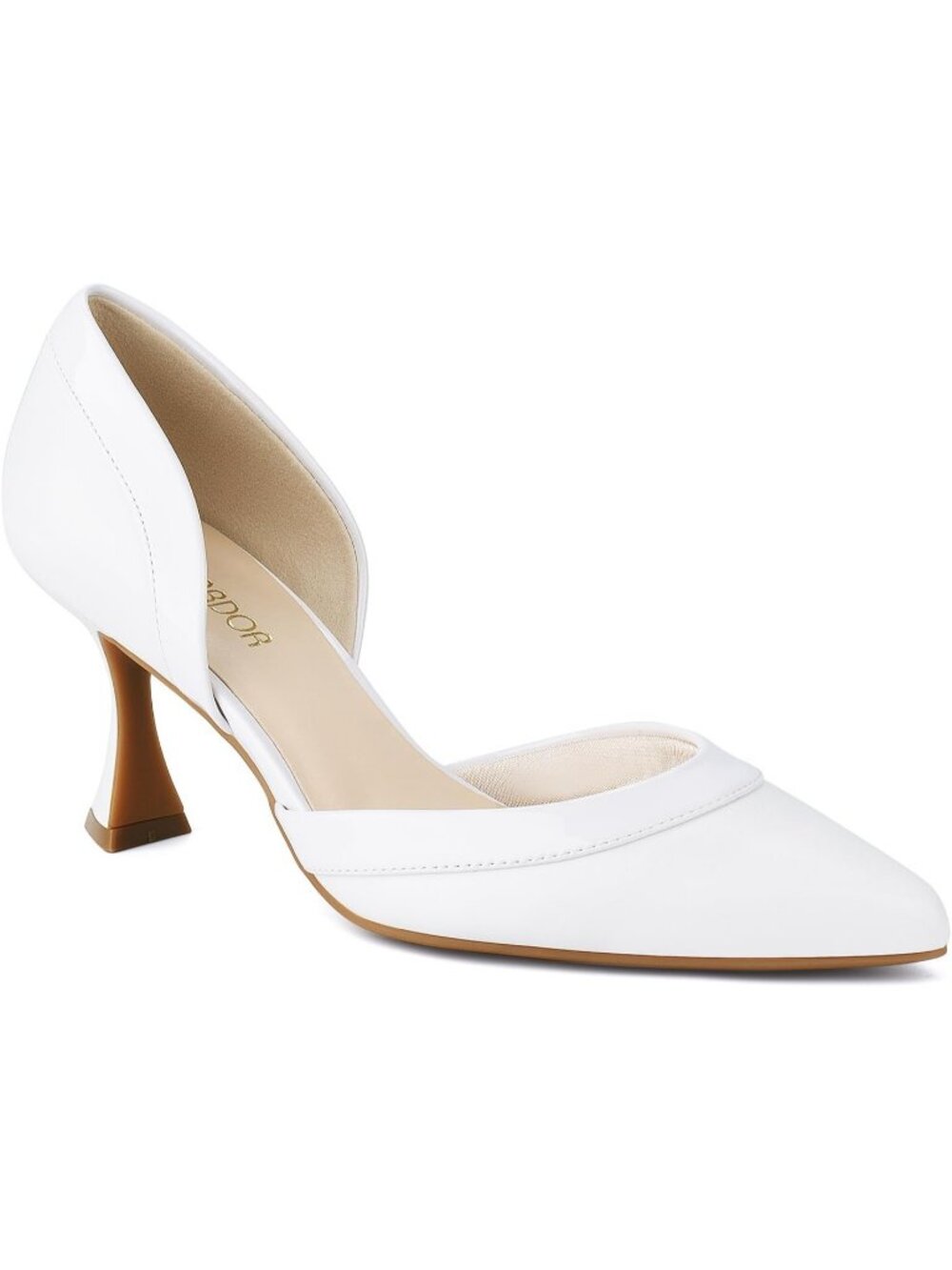 Women's White Low Heel Pointed Closed Toe Comfortable Stiletto Party Pumps Shoes